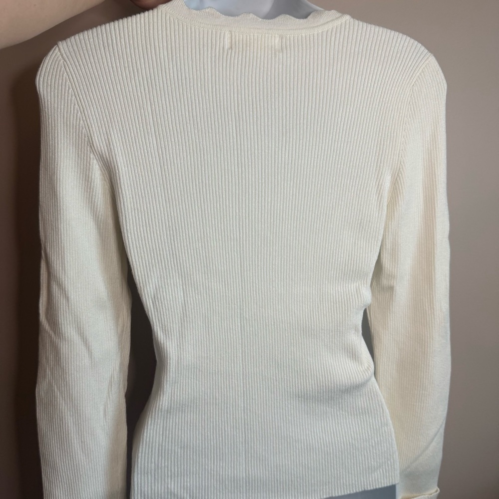 Cream Long Sleeve Ribbed Top - Picture 6 of 8